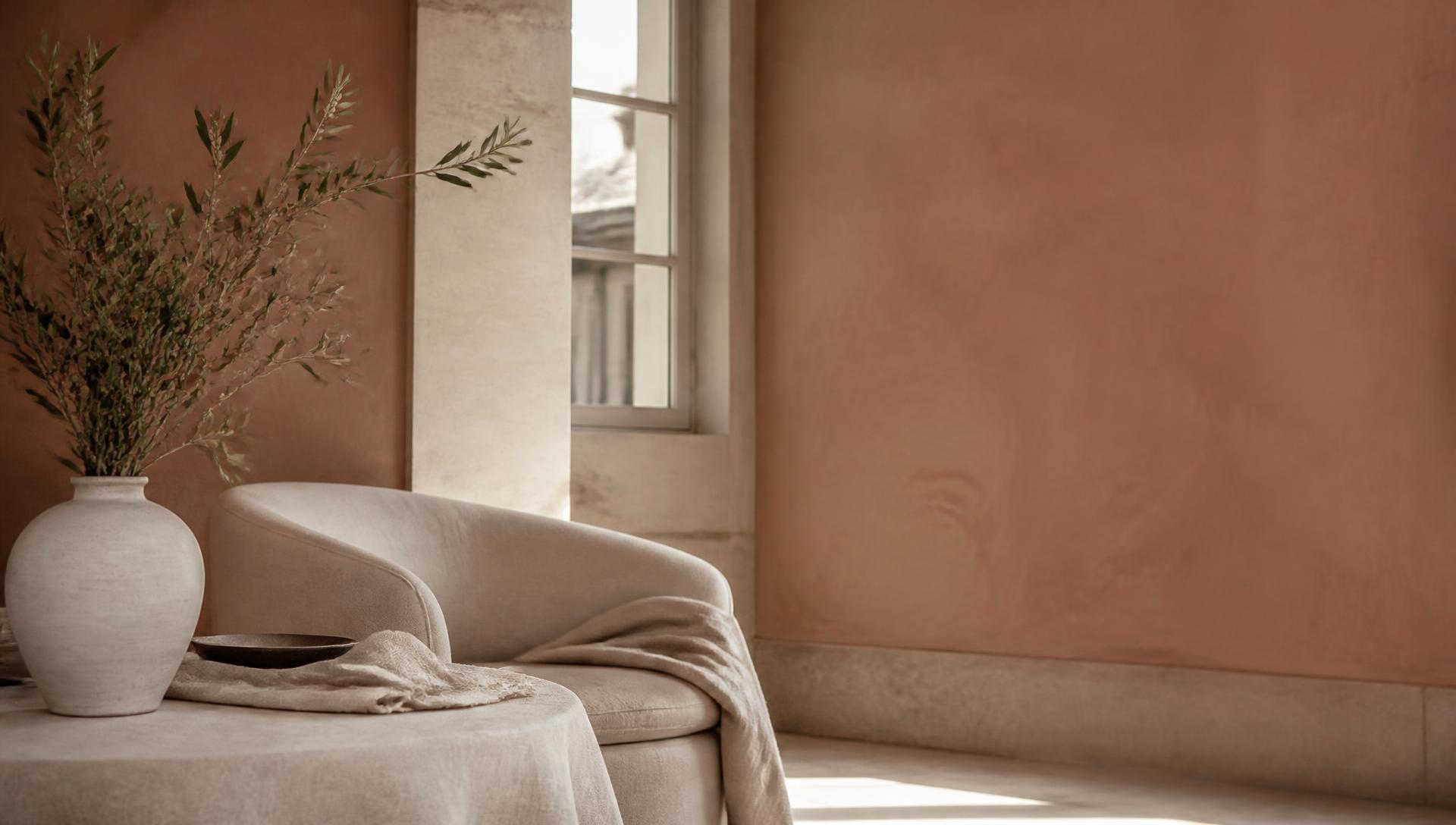 Serene Porto interior with olive branches and warm terracotta walls