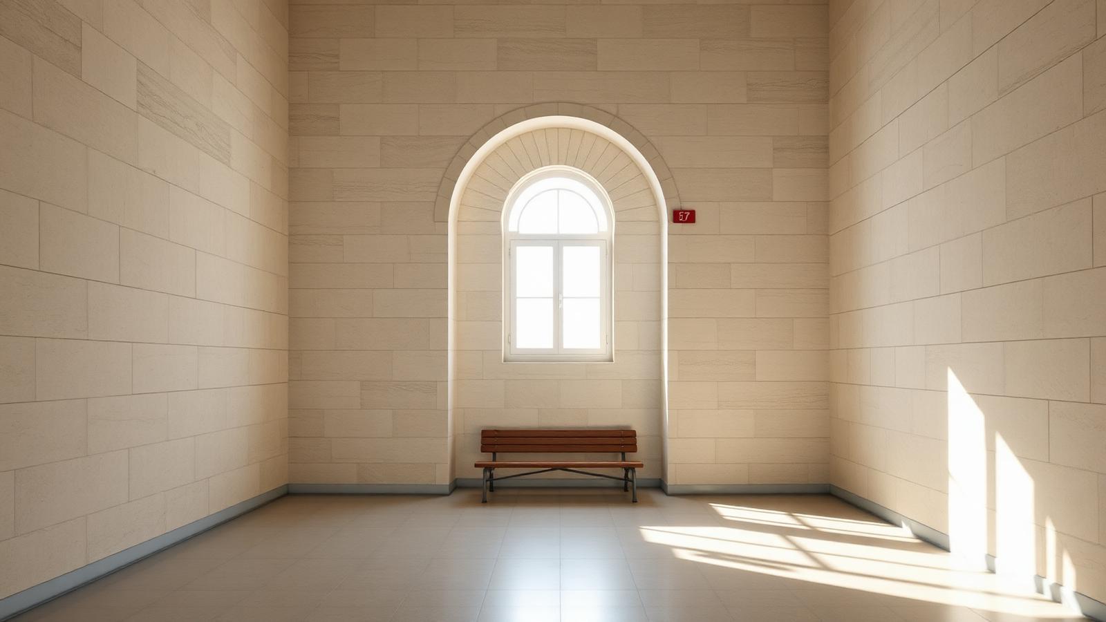 Calm minimal public building interior with soft daylight